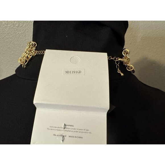 Women's Statement Necklace Cross Rhinestones Faux Pearls Goldtone NEW - Picture 5 of 8